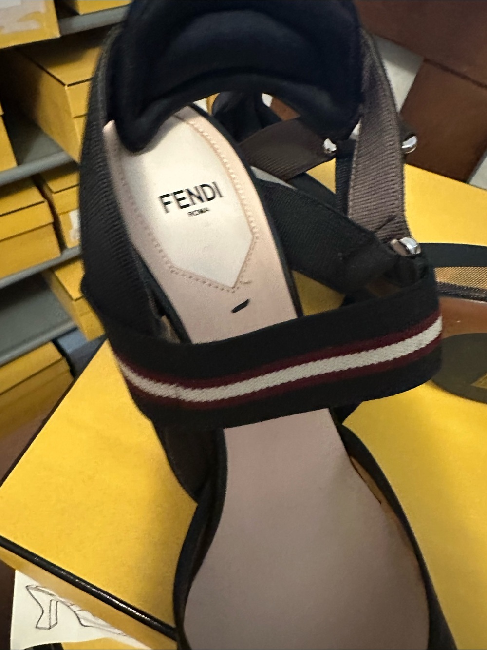 Fendi Brown and Black Mesh Slingback Heels - Picture 3 of 8